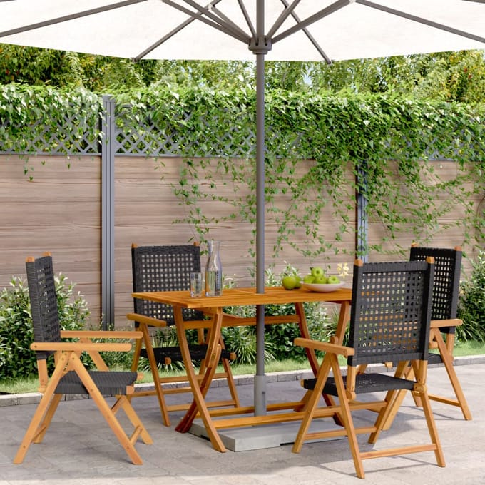 vidaXL Tuinstoelen 4 st verstelbaar poly rattan en massief hout zwart