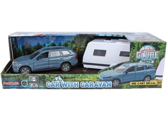 Volvo EX90 met Dethleffs caravan die cast pull back 30cm Voertuigen