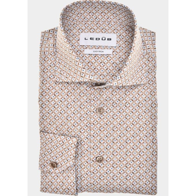 Ledûb Overhemd Fantasy Abstract Pattern Easy-Iron Cotton Licht Bruin / male