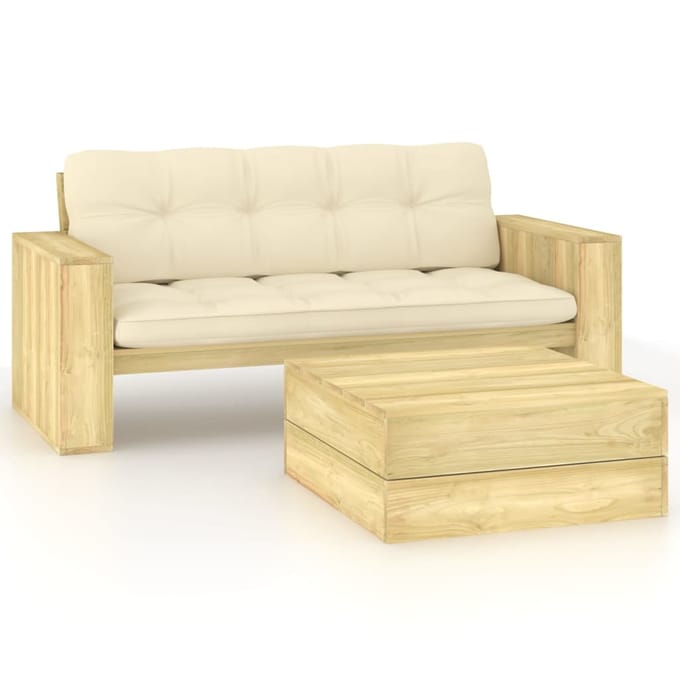 vidaXL - 2-delige - Loungeset - met - kussens - geïmpregneerd - grenenhout