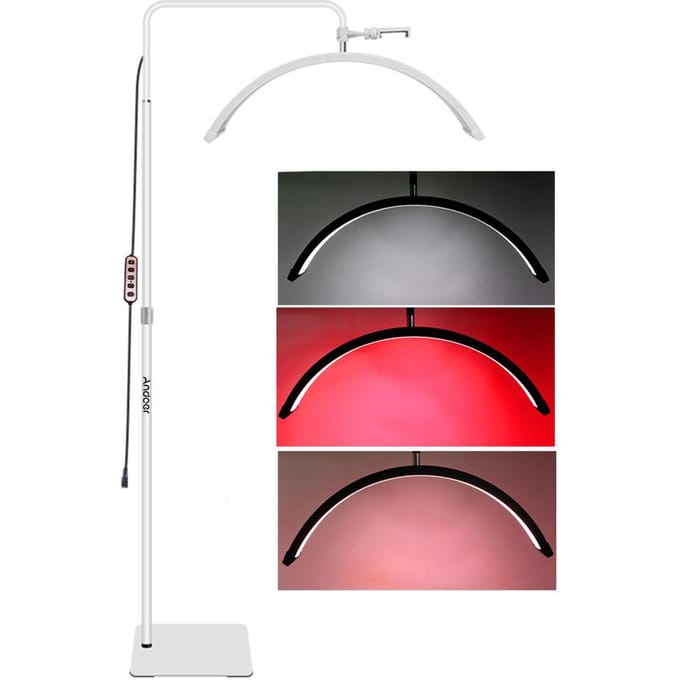 Andoer HDM6XR 36W Lampe Vidéo LED de Sol en Forme de Demi-Lune Lumière d'Appoint Dimmable avec 5600K Blanc UK Plug blanc