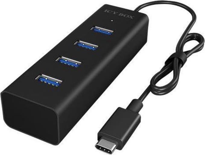 ICY BOX 60256 USB-hub 4 poorten USB-A USB 3.0 5 GBit/s Met USB-C stekker Zwart