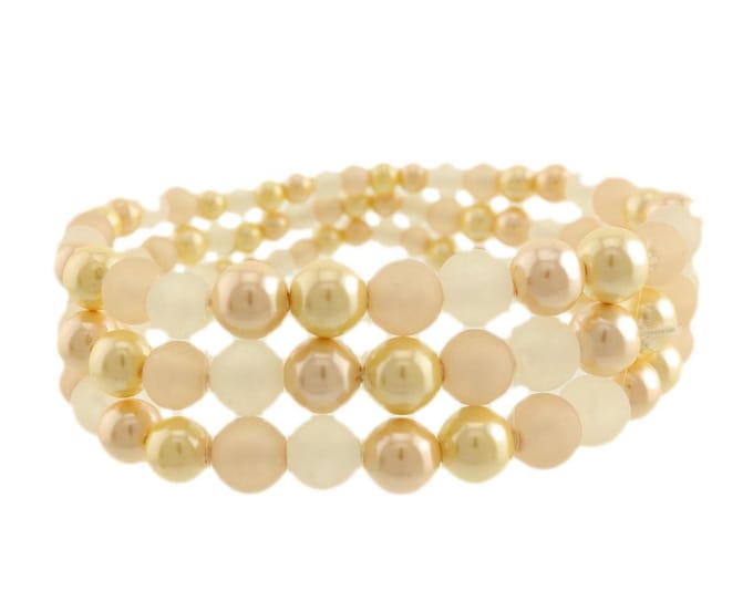 Behave - Elastische armband beige wit goudkleur - Vintage chique look