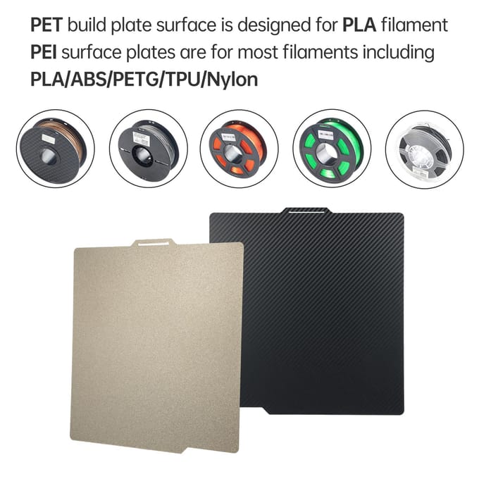 PEI Build Plate 3D Print Bed Dubbelzijdig getextureerd PEI-oppervlak + gladde koolstofvezel PET Magnetisch veelkleurig