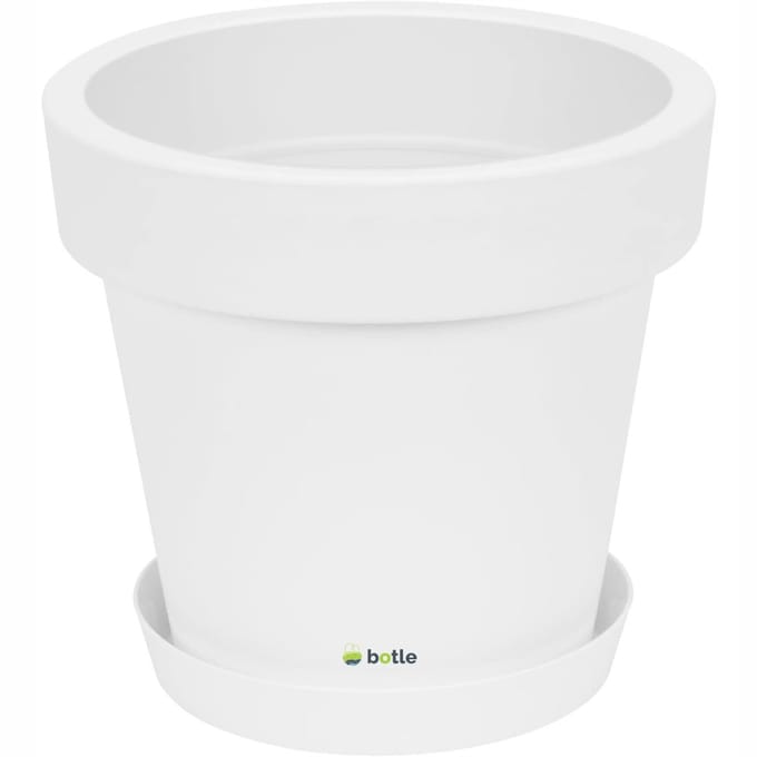 Klassieke Witte Ronde Pot met Schotel Ø13,5cm Mat Kunststof
