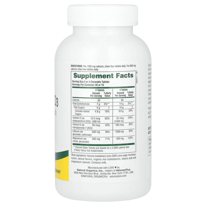 Cal/Mag/VitD3 met Kauwbare Vitamine K2, Vanille, 60 Kauwtabletten