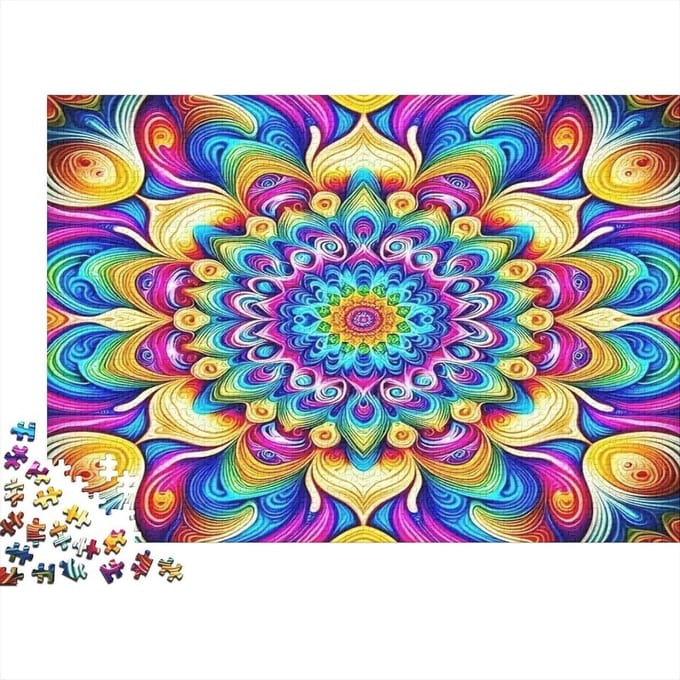 Puzzel Mandala - Kunstpuzzel - Ontspanning Thuis - Recyclebaar Papier - 1000 Stukjes - Regenboog