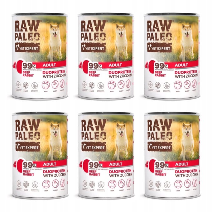 VetExpert Raw Paleo Beef & Rabbit - Hondenvoer - Duoprotein - Graanvrij - 6 x 400g