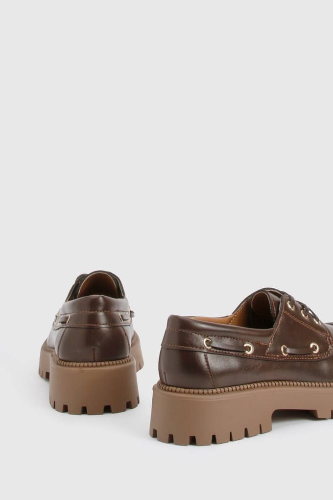 boohoo Dames Chunky Bootsschoenen Loafers | Brown | Maat: 3