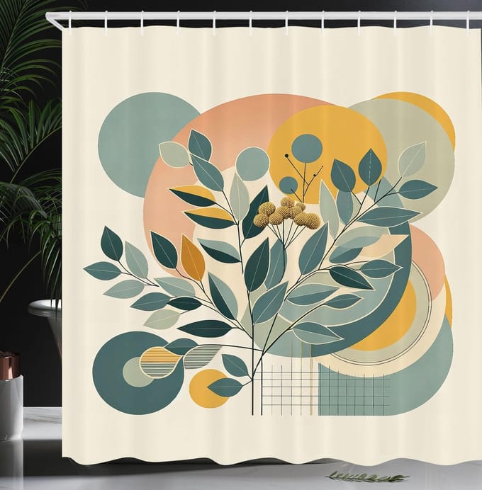 ABAKUHAUS douchegordijn – eucalyptusblaadjes – modern geometrisch – 175×180 cm
