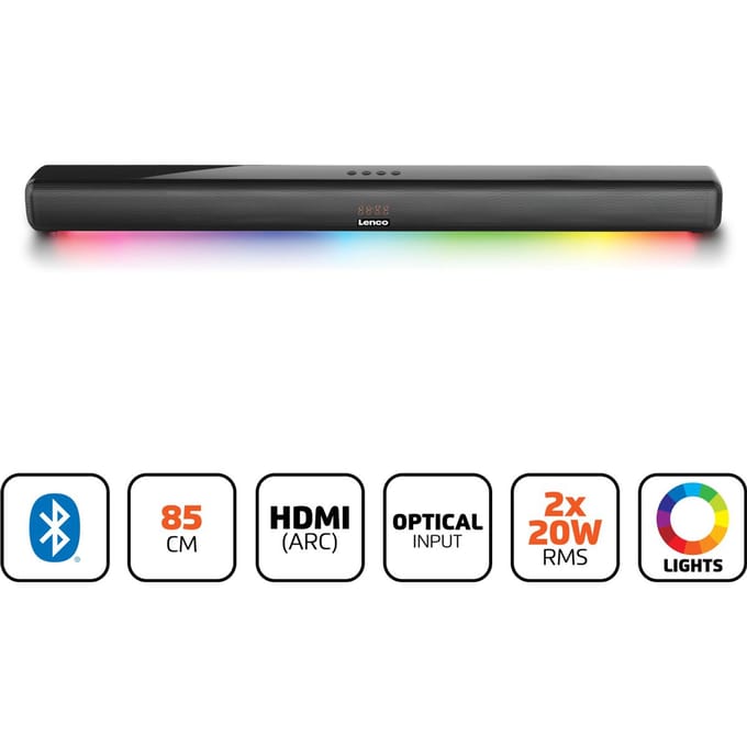 Lenco SB-042LEDBK - Soundbar met Bluetooth - 85cm - HDMI en LED verlichting - Zwart