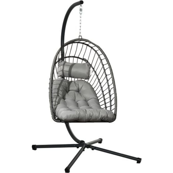 Hangstoel - MUVOE - Lichtgrijs - 194 cm - Draagvermogen 100 kg - Comfortabel en opvouwbaar grijs