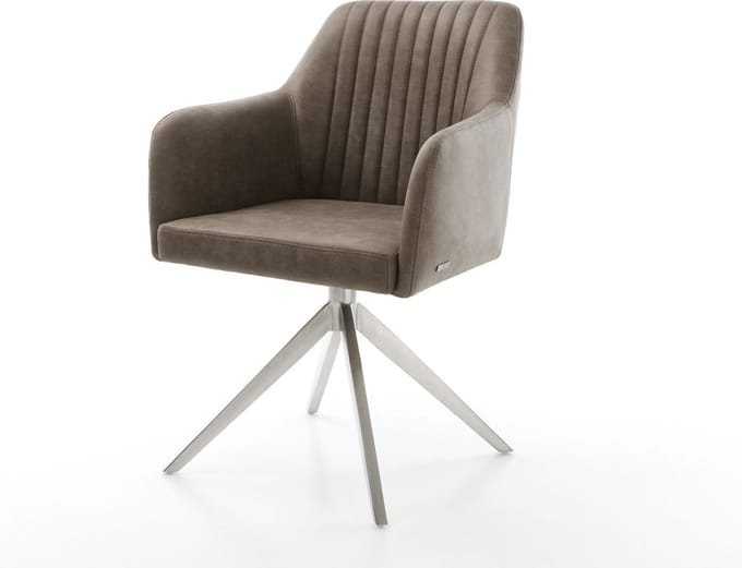 Gestoffeerde-stoel Greg-Flex kruisframe breed roestvrij staal microvelours taupe vintage pocketveer kern