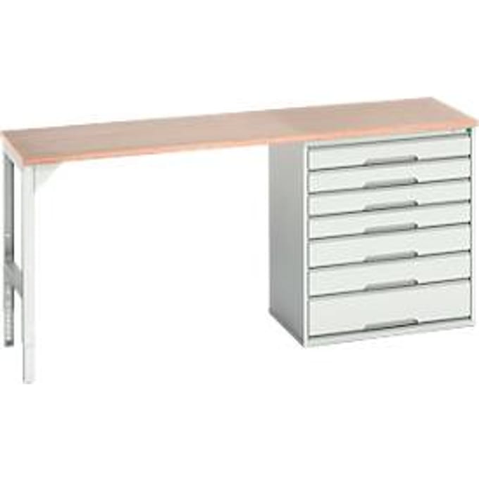 Onderzetter Bott verso, multiplexplaat, 7 laden, B 2000 x D 600 x H 930 mm, lichtgrijs