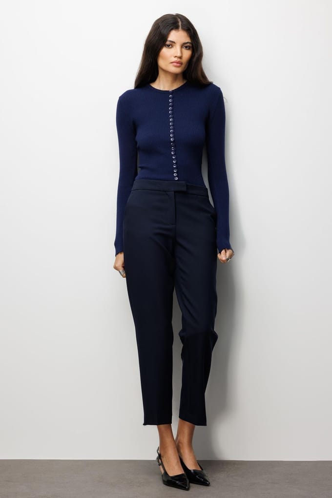Geribbelde Gebreide Knopen Cardigan