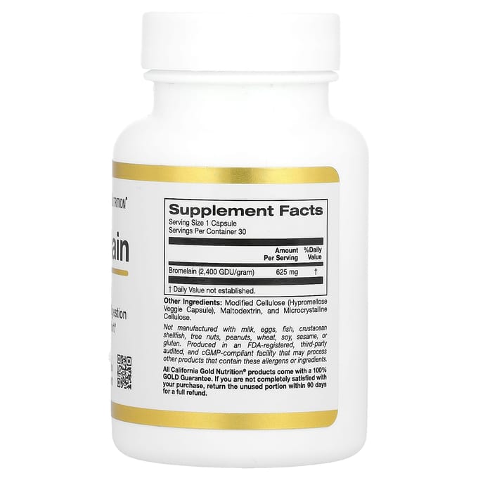 Bromelaïne, 625 mg, 30 vegetarische capsules