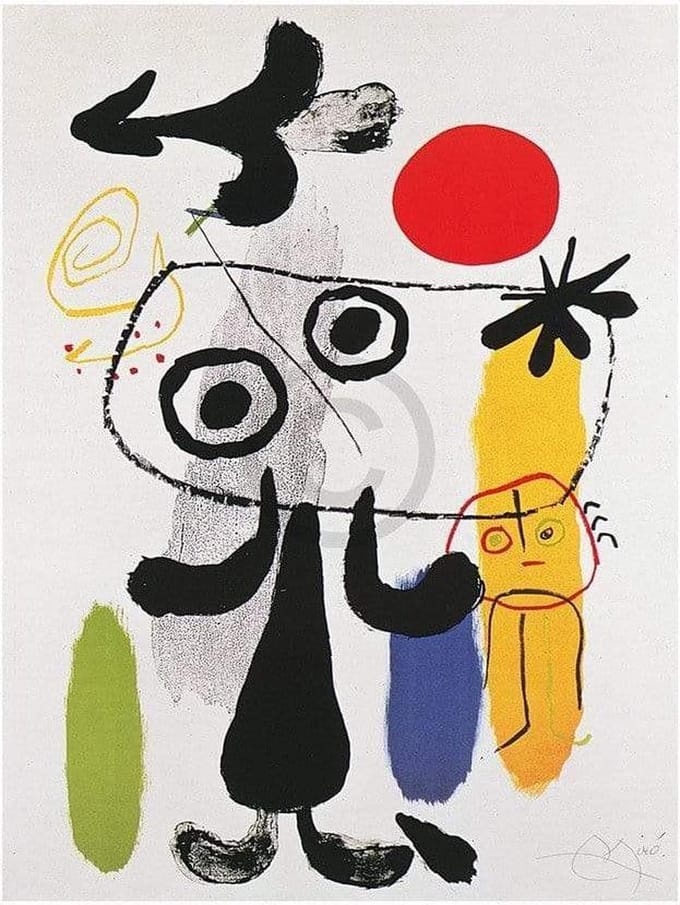 Kunstdruk Joan Miro - Figur gegen rote Sonne II 70x100cm