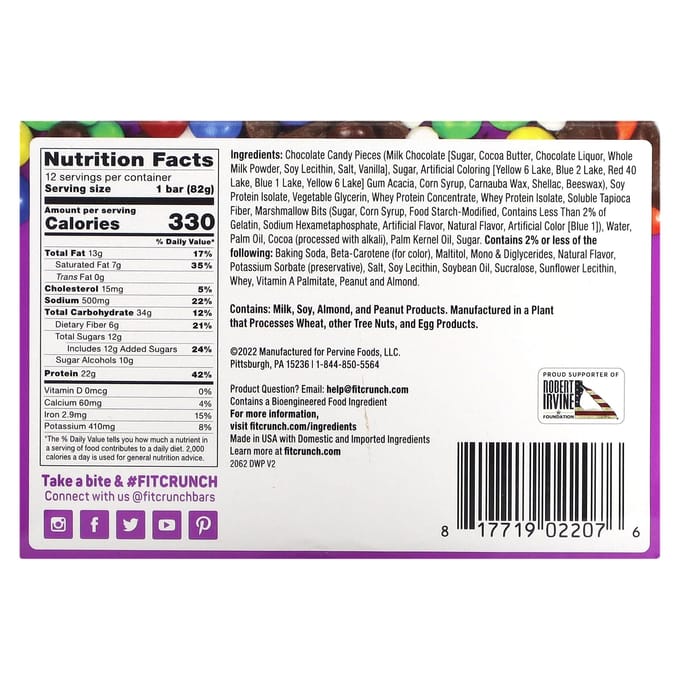 FITCRUNCH, Barre Cookie Protéinée, Chocolat Deluxe, 12 barres, 2,89 oz (82 grammes) chaque