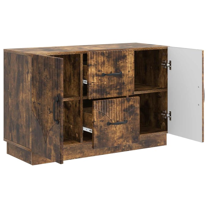 vidaXL - Dressoir - met - lade - Gerookt - eiken - 89 - x - 34,5 - x - 57 - cm - Bewerkt - hout