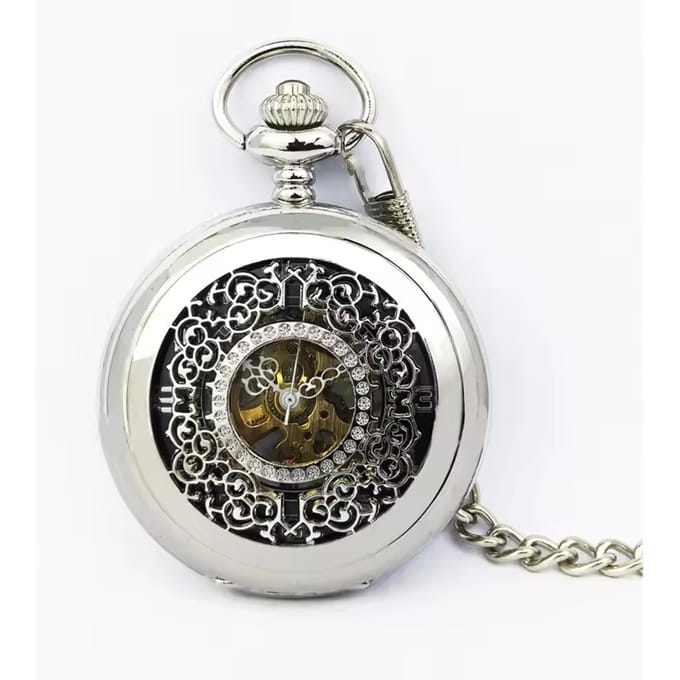 Antiek messing zilverlegering skelet half jacht zakhorloge