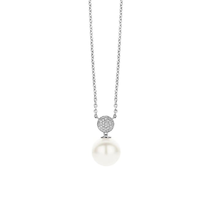 TI SENTO Dames Ketting - 925 zilver - Wit parel - Maat 42 - 3854PW