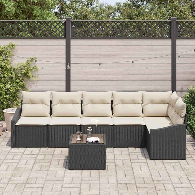 vidaXL - Tuinbank - Set - 7 - st - Bruin - en - Crème - poly - rattan
