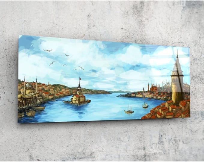 Panorama Glasschilderij - Istanbul - Wanddecoratie - 92 x 36 cm