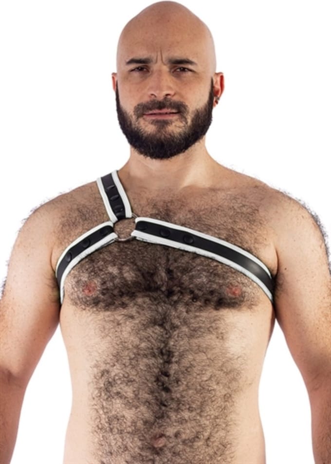 Mister B - Harnas - Neopreen Triangle Harnas - Zwart Wit - Maat L/XL