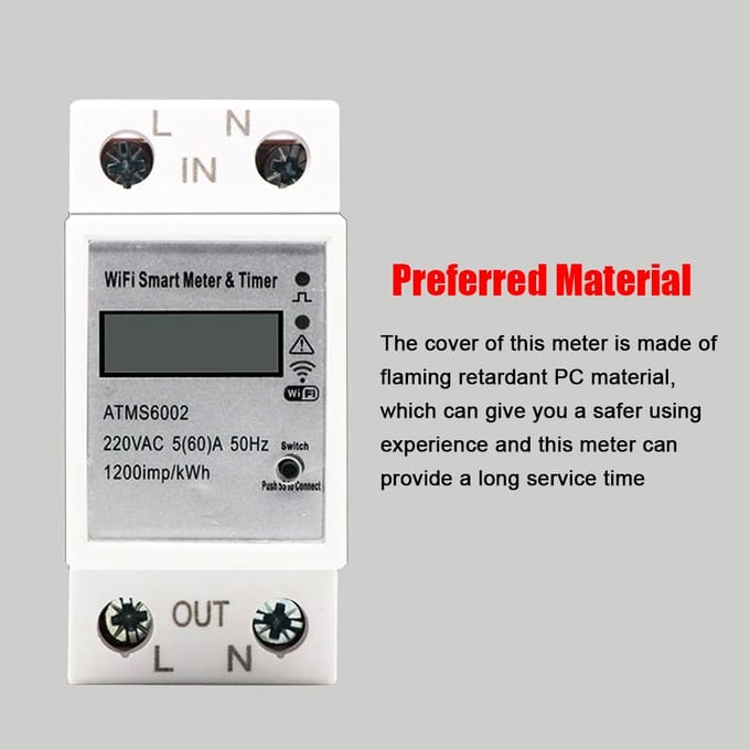 Tuya WiFi Intelligente elektrische meter Intelligente energiemeter Timer Elektrische meter voor thuis wit
