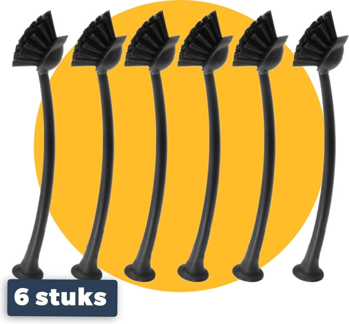 Pasper afwasborstel met zuignap - 6 stuks afwasborstels - zwart