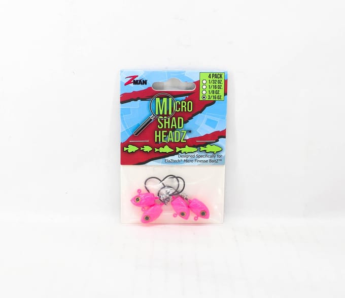 Têtes plombées Zman Micro Shad HeadZ 3/16 oz Taille 2, paquet de 4, rose phosphorescent (6780)