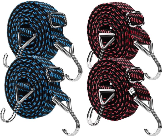 Unyqoos® Set van 4 elastische spanbanden met stevige haken voor diverse toepassingen
