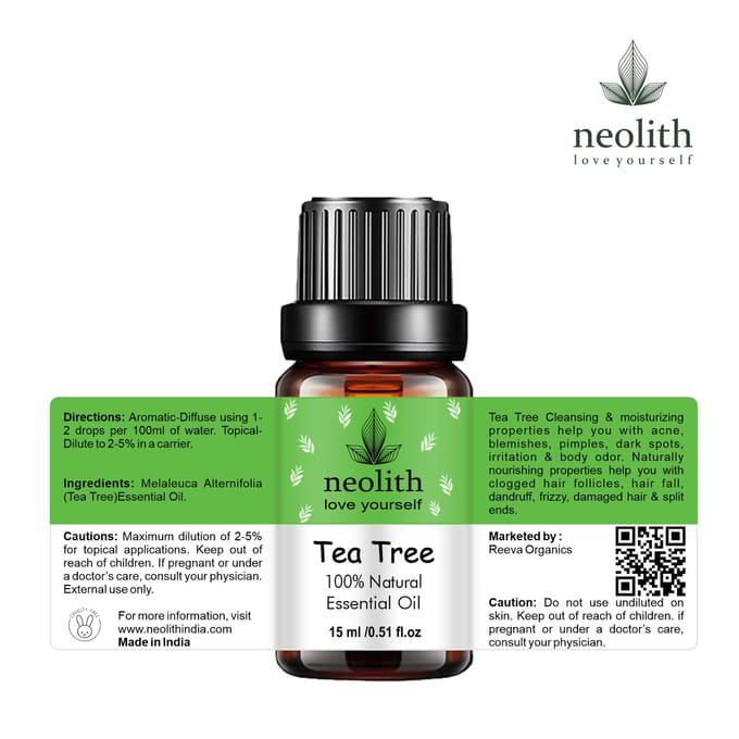 Neolith Australian Tea Tree etherische olie, 100% NATUURLIJK & PURE, 15ML, VOOR ACNE, GEZICHT, HUID & HAAR 15 ML thee groene kleur