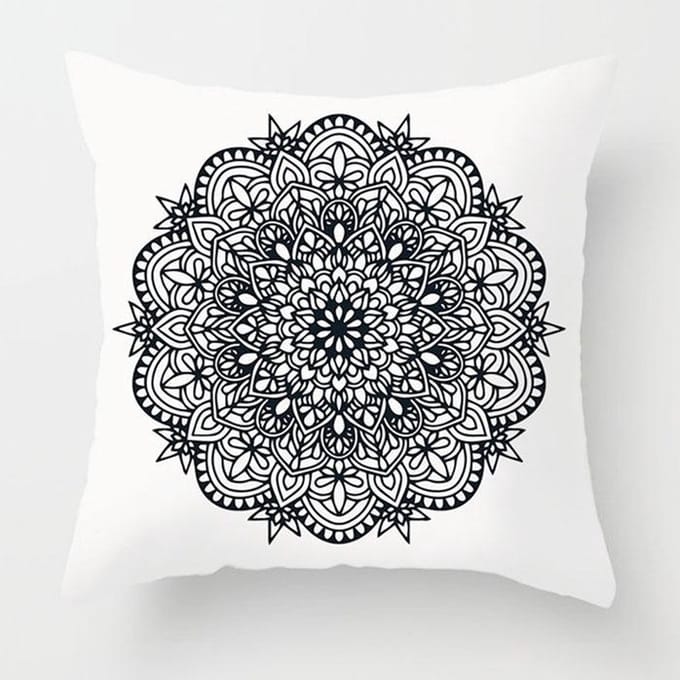 | Kussenhoes Mandala | Kussen 45 x 45 cm Zwart Wit met Rits