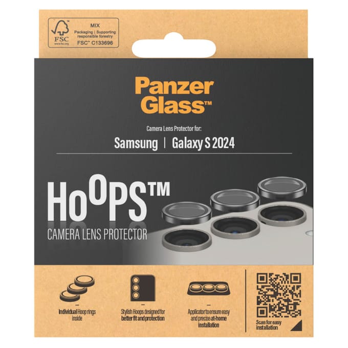 PanzerGlass Screenprotector geschikt voor Samsung Galaxy S24 Glazen | PanzerGlass Hoops Camera Lens Protector - Case Friendly