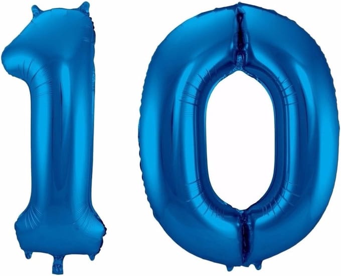 Cijfer 10 ballon blauw 86 cm