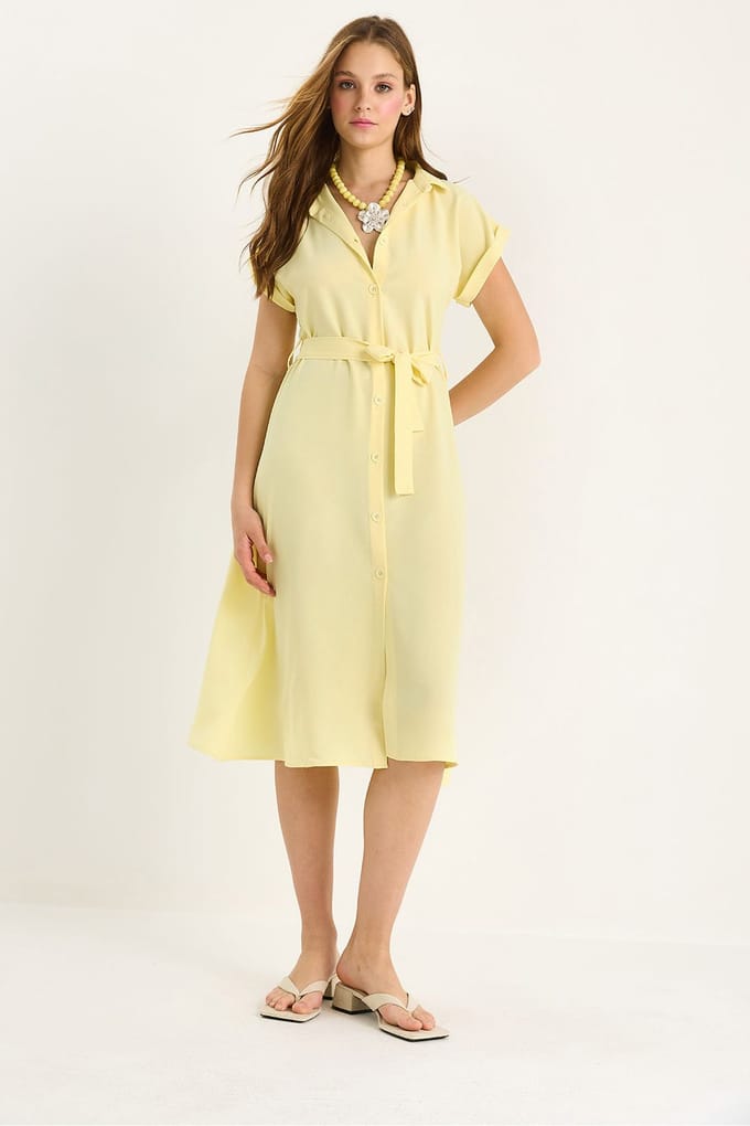 V-hals Midi-jurk met knopen en binddetails