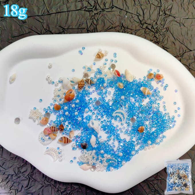 18g/Fles Oceaanstijl Epoxyhars Vulling DIY Ster Maan Schelpvormige Kristal Epoxyhars Vulling Nagel Glitter Decoraties blue