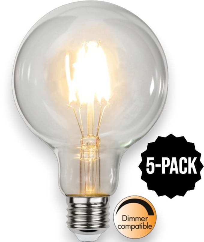 5-Pack | G95 bol - E27 - 4.7W - Extra Warm Wit - 2700K - Dimbaar - Filament - Helder