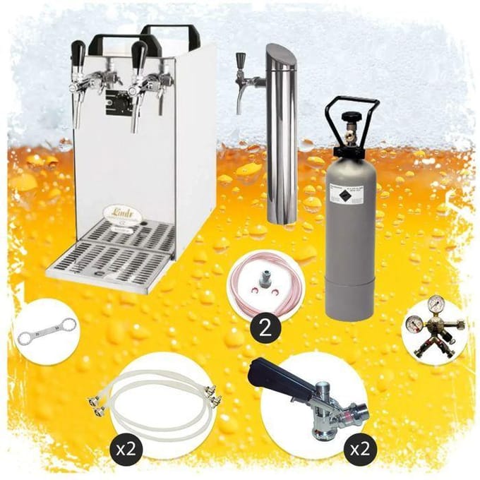 Complete set - Biertap - Kontakt 40 - 2-kraans, 50 liter/u - Beertender - Thuistap - Bierkoeler - met Fustkoppeling Type G, Type M