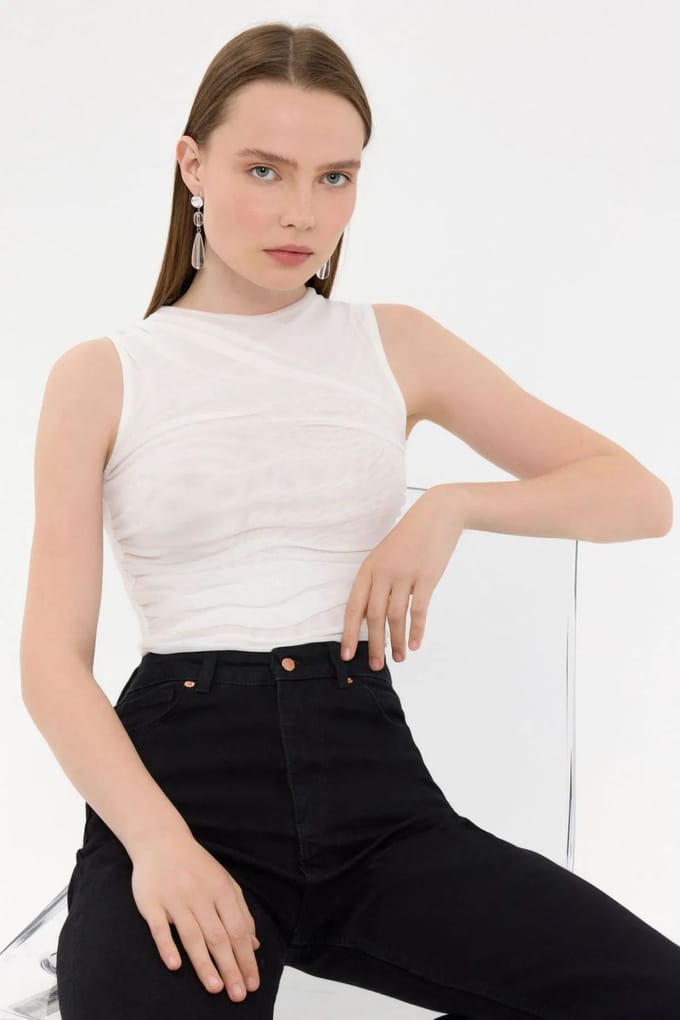 Mouwloze Ronde Hals Blouse