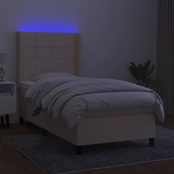 vidaXL - Boxspring - met - matras - en - LED - stof - crèmekleurig - 100x200 - cm