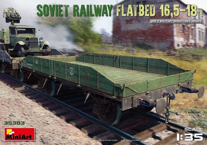 MiniArt Modelbouwpakket Militaire voertuigen - 35303 Soviet Railway Flatbed 16,5 – 18T. Plastic - 1:35 - Modelbouw