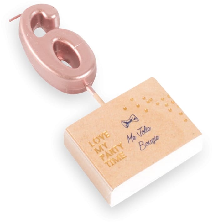 ARTYFETES - Verjaardagskaars cijfer 6 roségoud 4,3 cm met prikker