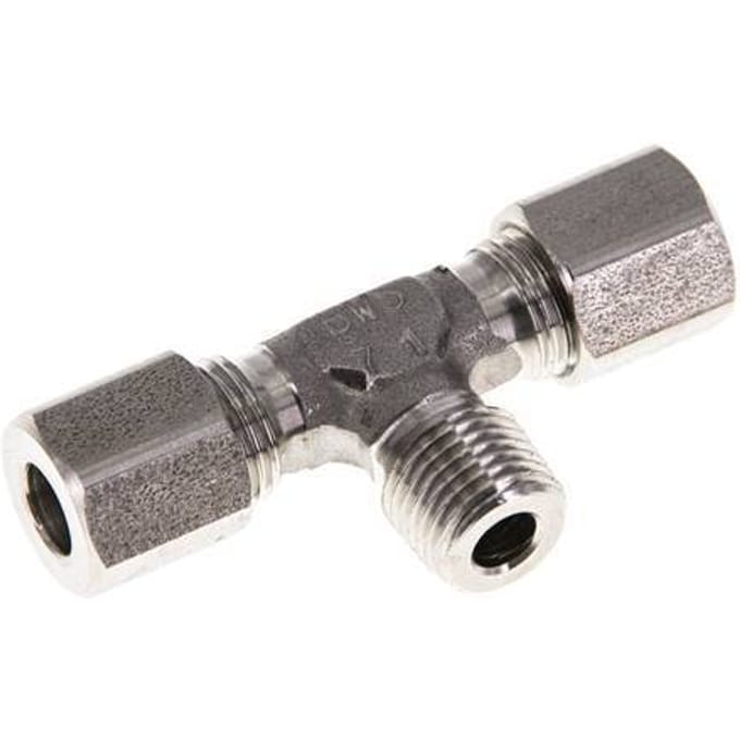 6LL & M10x1 (con) RVS T-stuk Snijringkoppeling Buitendraad 100bar ISO 8434-1
