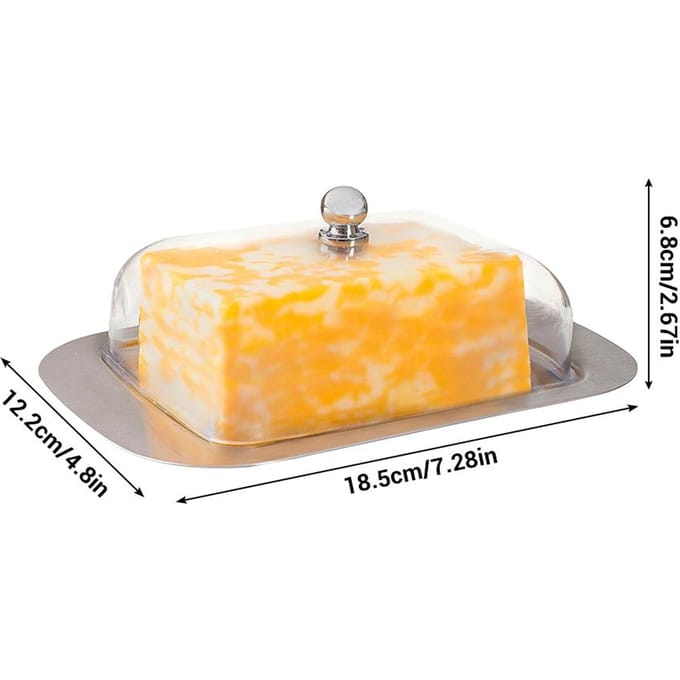 Beurrier Acier Inoxydable Plat de Conservation Alimentaire avec Couvercle Transparent Hermétique beige