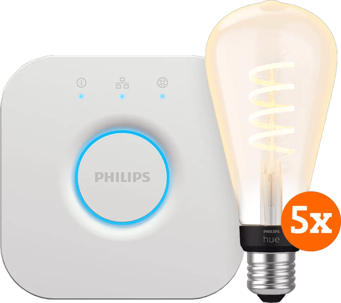 Philips Hue Filament White Ambiance Edison XL 5-Pack + Bridge