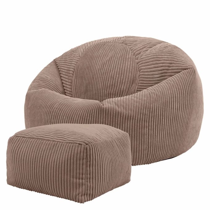 icon - Kingston Zitzak Fauteuil met Poef - Ribfluweel - Mocha