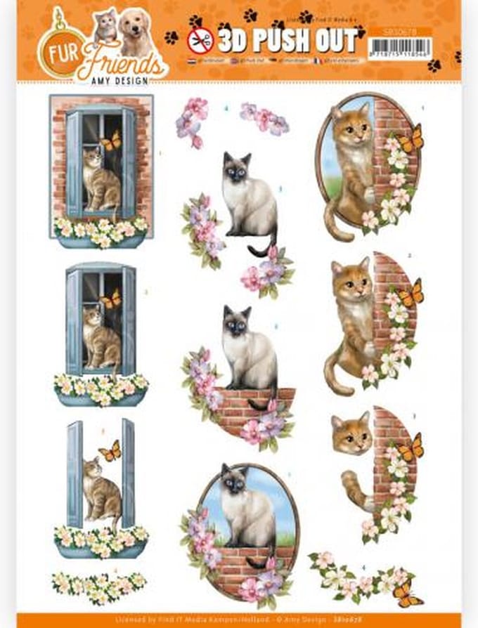 3D Push Out - Amy Design - Fur Friends - Cat on the Wall