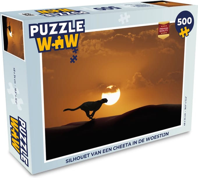 Puzzel Silhouet van een cheeta in de woestijn - Legpuzzel - Puzzel 500 stukjes